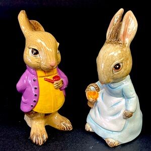 Vintage anthropomorphic hand painted Mr&Mrs.Rabbit figurines